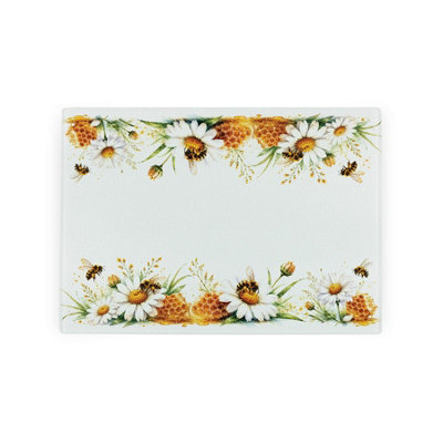 Daisy Bees Worktop Saver - Small Textured Glass Kitchen Chopping Board - Image 3