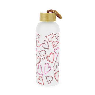 Purely Home Heart Drawings Glass Water Bottle With Bamboo Lid - Pink - Image 3