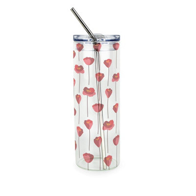 Purely Home Minimalist Poppies Clear Glass Travel Flask With Straw - Image 3