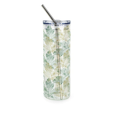 Purely Home Spring Leaves Clear Glass Travel Flask With Straw - Image 3