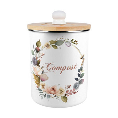 B&Q -  Floral Wreath Compost CaddyMetal 2L Decorative Kitchen Food Waste Bin