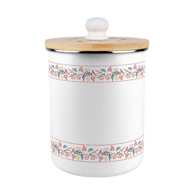 Purely Home Floral Embroidery Food Waste Caddy - Metal 2L Decorative Kitchen Compost Bin - White - Image 3