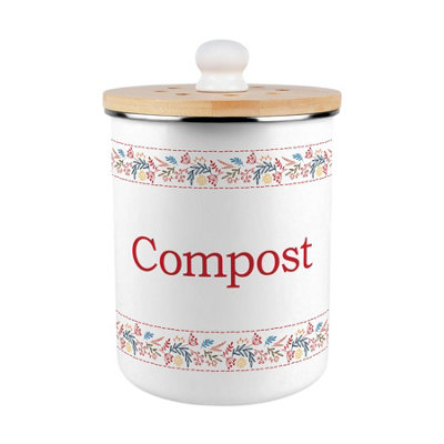 B&Q -  Floral Embroidery Compost CaddyMetal 2L Decorative Kitchen Food Waste Bin