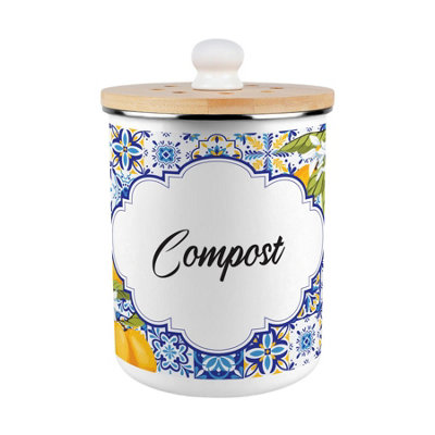 B&Q -  Amalfi Lemons Compost CaddyMetal 2L Decorative Kitchen Food Waste Bin