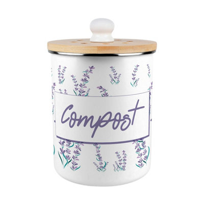 B&Q -  Lavender Garden Compost CaddyMetal 2L Decorative Kitchen Food Waste Bin