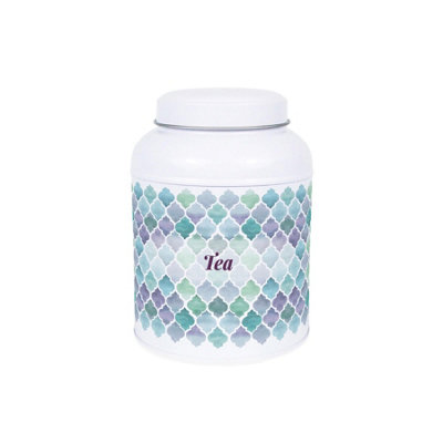 B&Q -  Arabesque Tile Tea CanisterSmall Domed Lid Kitchen Storage Tin