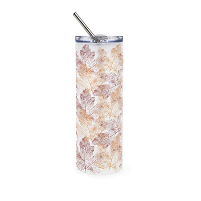B&Q -  Autumn Leaves Frosted Glass Travel Flask With Straw