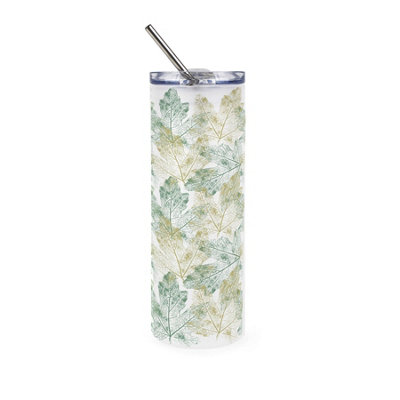 Spring Leaf Imprints Glass Travel Flask - Reusable Frosted Drinks Cup Gift - Image 3