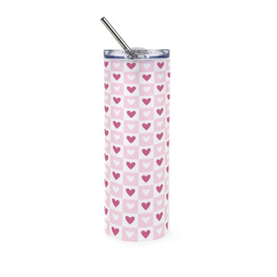 Purely Home Light Pink Hearts Frosted Glass Travel Flask With Straw - Image 3