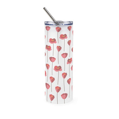 Purely Home Minimalist Poppies Frosted Glass Travel Flask With Straw - Image 3