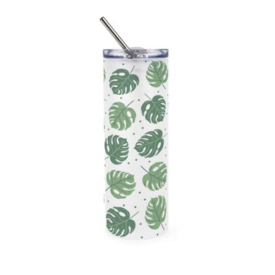Purely Home Monstera Spots Frosted Glass Travel Flask With Straw - Image 3