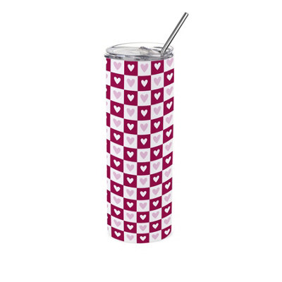 Purely Home Dark Pink Hearts Stainless Steel Travel Tumbler With Straw - Image 3