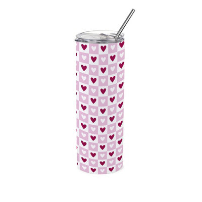 Purely Home Light Pink Hearts Stainless Steel Travel Tumbler With Straw - Image 3