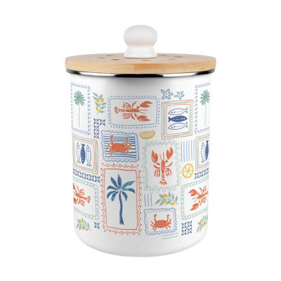 B&Q -  Mediterranean Summer Food Waste CaddyMetal 2L Decorative Kitchen Compost Bin
