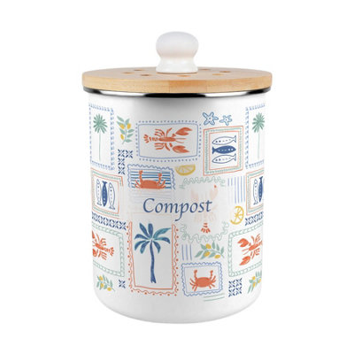 B&Q -  Mediterranean Summer Compost CaddyMetal 2L Decorative Kitchen Food Waste Bin