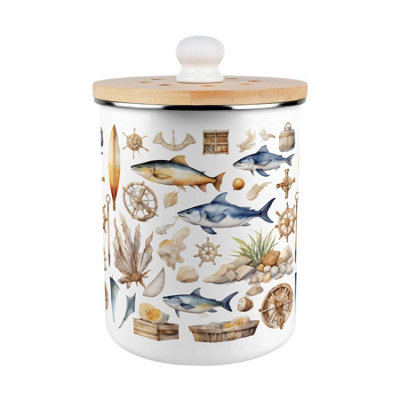 B&Q -  Nautical Icons Food Waste CaddyMetal 2L Decorative Kitchen Compost Bin