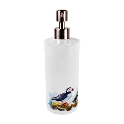 B&Q -  Coastal Puffins Stainless Steel DispenserPump Action Refillable Bathroom & Kitchen Decor