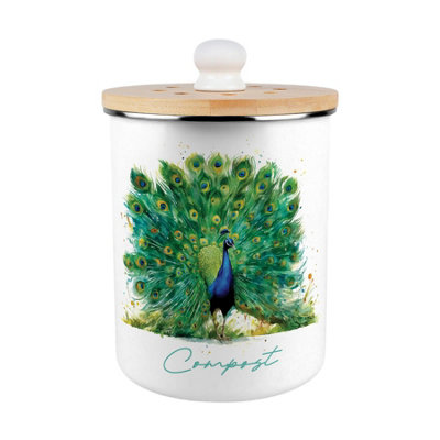 Majestic Peacock Compost Caddy -Metal Decorative Kitchen Food Waste Bin, 2L - Image 3