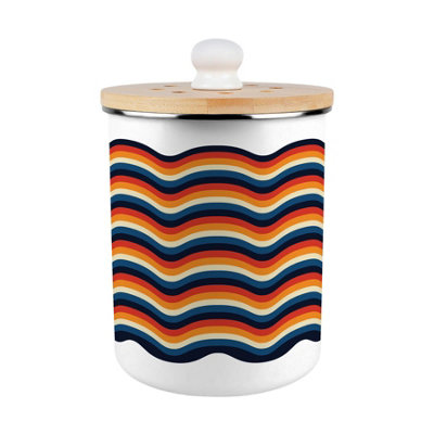 Purely Home Retro Waves Food Waste Caddy - Metal 2L Decorative Kitchen Compost Bin - Multicoloured - Image 3