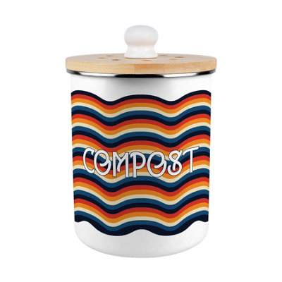 Purely Home Retro Waves Compost Caddy - Metal 2L Decorative Kitchen Food Waste Bin - Multicoloured - Image 3