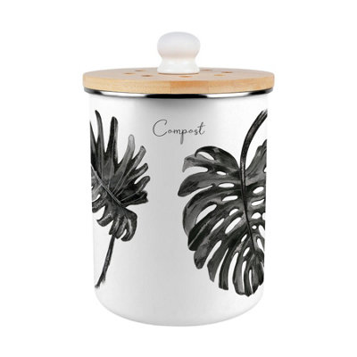 Painted Leaves Compost Caddy - Metal Decorative Kitchen Food Waste Bin, 2L - Image 2