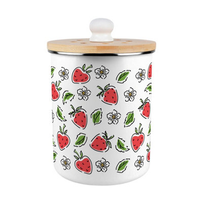 B&Q -  Strawberry Flowers Food Waste CaddyMetal 2L Decorative Kitchen Compost Bin