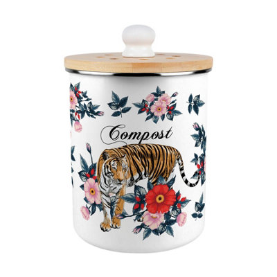 Purely Home Exotic Tiger Compost Caddy - Metal 2L Decorative Kitchen Food Waste Bin - Multicoloured - Image 3