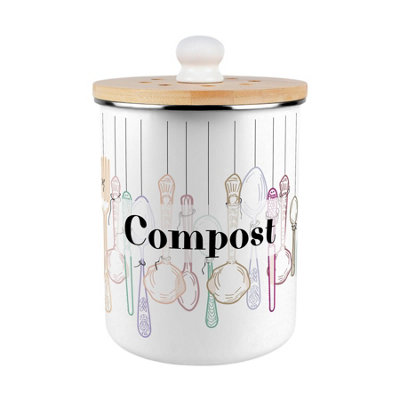 Vintage Cutlery Compost Caddy - Metal Decorative Kitchen Food Waste Bin, 2L - Image 2