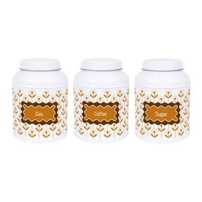 B&Q -  Geometric Floral TeaCoffee & Sugar CanistersSmall Kitchen Storage Tins - Image 4