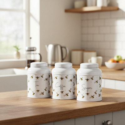 Purely Home Scattered Bees Decaf Canister - Small Dome Lid Kitchen Storage Tin - Coffee - Image 3