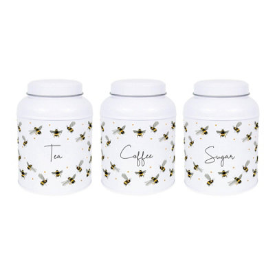Scattered Bees Tea, Coffee & Sugar Canisters - Small Kitchen Storage Tins - Image 4