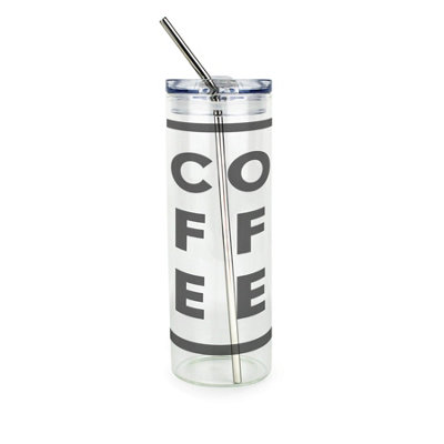 Glass Coffee Travel Flask - Minimalist Drinks Tumbler Gift with Metal Straw - Image 3