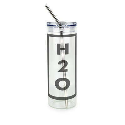 Purely Home Minimalist H2o Clear Glass Travel Flask With Straw - Image 3