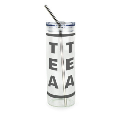Glass Tea Travel Flask - Minimalist Drinks Tumbler Gift with Metal Straw - Image 3