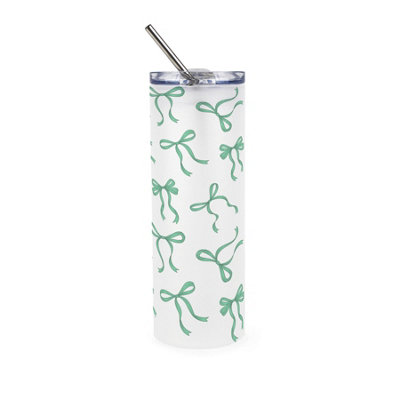 Green Bows Glass Travel Flask - Reusable Frosted Drinks Cup Gift with Straw - Image 3