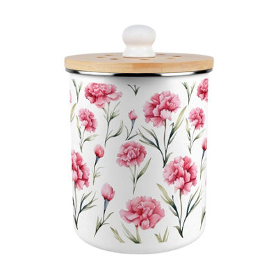 B&Q -  Pink Carnations Food Waste CaddyMetal 2L Decorative Kitchen Compost Bin