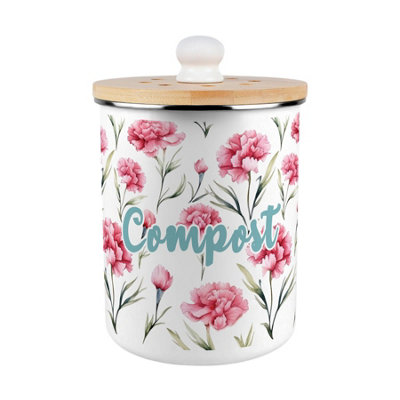 Pink Carnations Compost Caddy - Decorative Kitchen Food Waste Bin, 2L - Image 3
