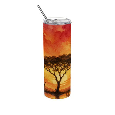 African Savannah Travel Flask - Reusable Metal Drinks Cup Gift with Straw - Image 3