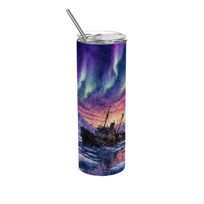 B&Q -  Mountain Icescape Stainless Steel Travel Tumbler With Straw