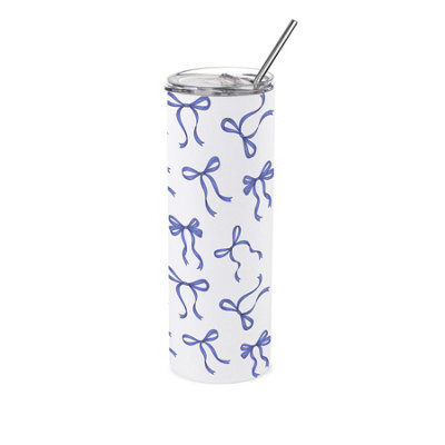 Purely Home Blue Bows Stainless Steel Travel Tumbler With Straw - Image 3