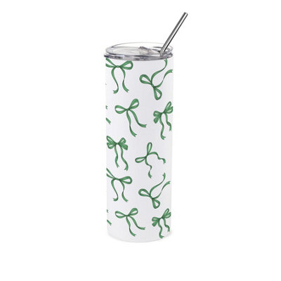 Purely Home Green Bows Stainless Steel Travel Tumbler With Straw - Image 3