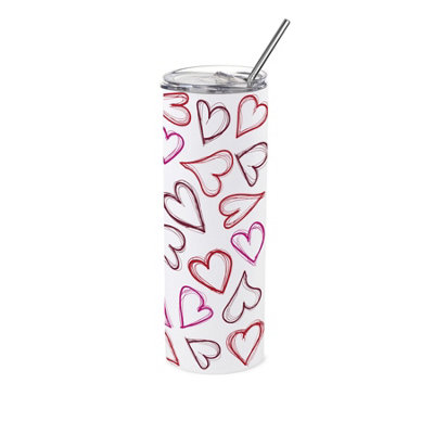 Heart Drawings Travel Flask - Reusable Metal Drinks Cup Gift with Straw - Image 3