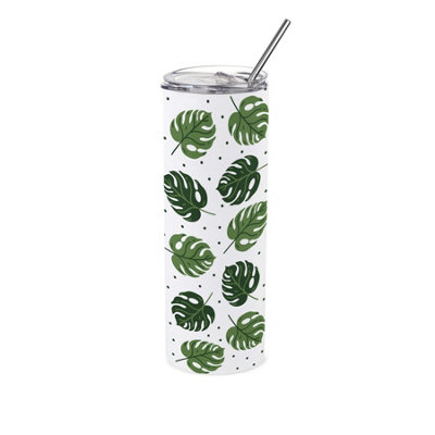 Purely Home Monstera Spots Stainless Steel Travel Tumbler With Straw - Image 3