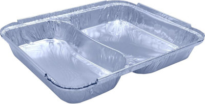Sunrise Packaging 50 X 2 Compartment Aluminium Foil Food Container With Lid 8.9 X 7.2 X 1.5 In 227 X 182 X 38 mm Food Safe Take Away Tray from B&Q