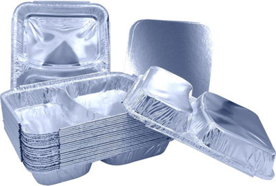 Sunrise Packaging 200 X 2 Compartment Aluminium Foil Food Container With Lid 8.9 X 7.2 X 1.5 In 227 X 182 X 38 mm Food Safe Take Away Tray from B&Q