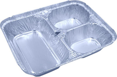 Sunrise Packaging 50 X 3 Compartment Aluminium Foil Food Containers With Lids 226 X 182 X 36 mm from B&Q
