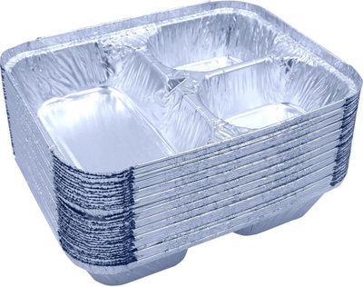 Sunrise Packaging 100 X 3 Compartment Aluminium Foil Food Containers With Lids 226 X 182 X 36 mm from B&Q