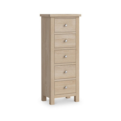 Farro Washed Oak 5 Drawer Tallboy Chest Fully AssembledBy Roseland Furniture from B&Q