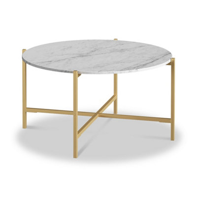 Pimlico White Marble 78Cm Round Coffee TableGold Metal FrameBy Roseland Furniture from B&Q