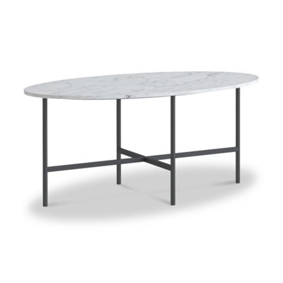 Pimlico White Marble 91.5Cm Oval Coffee TableDark Grey Metal FrameBy Roseland Furniture from B&Q